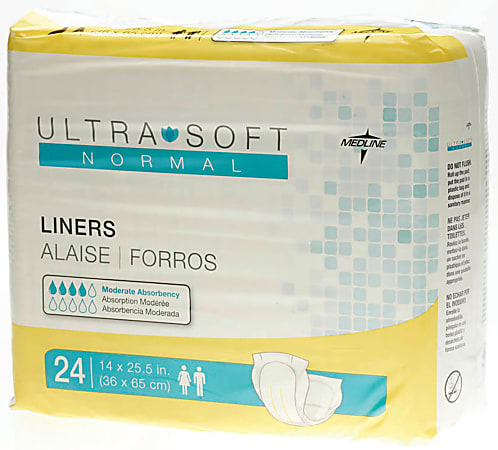 Ultra-Soft Plus Cloth-Like Liners, Normal, Yellow, 24 Liners Per Bag, Case Of 4 Bags