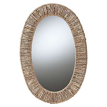 bali & pari Elwyn Modern Bohemian Oval Accent Wall Mirror, 23-5/8"H x 15-3/4"W x 1-1/4"D, Natural Brown