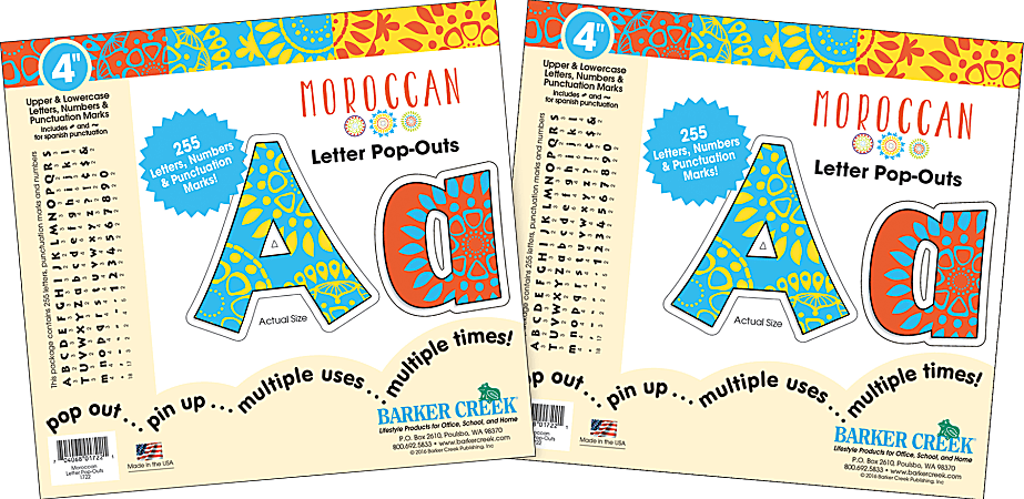 Barker Creek Letter Pop-Outs, 4", Moroccan, Pack Of 510