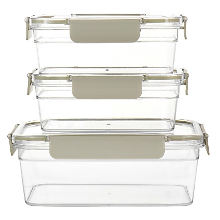 Martha Stewart 6-Piece Plastic Container Set, 3-1/2"H x 5"W x 8-3/4"D, Clear/Taupe