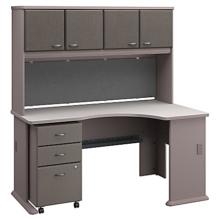 Bush Business Furniture Office Advantage Right Corner Desk With Hutch And Mobile File Cabinet, Pewter/White Spectrum, Standard Delivery
