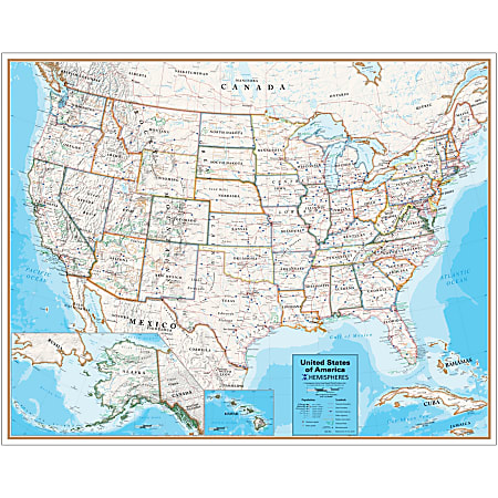 Hemispheres Contemporary Laminated Wall Map, United States,