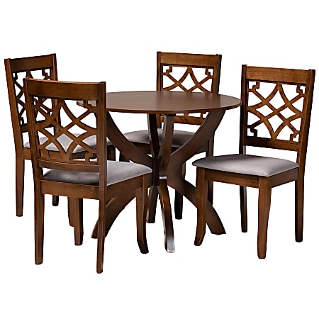 Baxton Studio Sandra Dining Set, 29-15/16”H x 35-7/16”W x 35-7/16”D, Gray/Walnut Brown