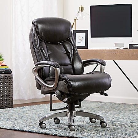 Serta® Works Bonded Leather/Mesh High-Back Office Chair With Smart Layers Technology, Opportunity Gray/Black/Silver