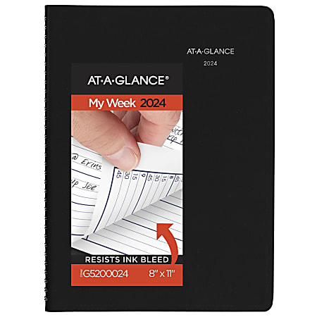 2024 AT-A-GLANCE® DayMinder Weekly Appointment Book Planner, 8" x 11", Black, January To December 2024, G52000