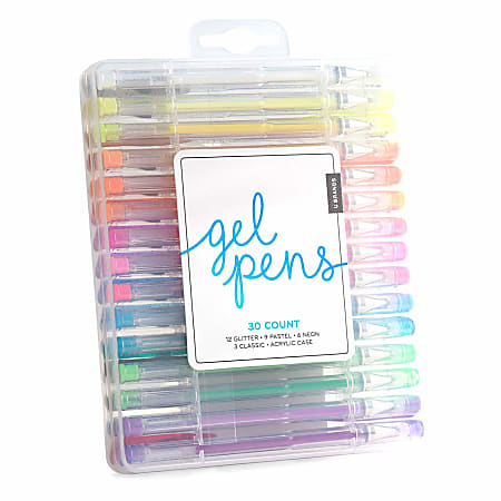 U Brands Gel Pens, Fine Point, 0.7 mm, Clear Barrel, Assorted Ink Colors, Pack Of 30 Pens