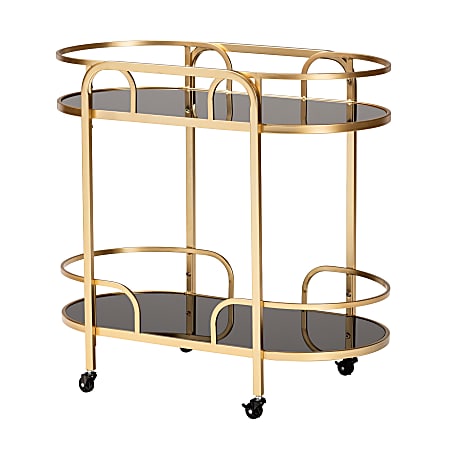 Baxton Studio Leighton 2-Tier Wine Cart, 31-15/16" x 33", Gold