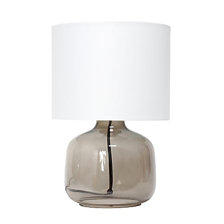 Simple Designs Glass Table Lamp, 13-3/4"H, White Shade/Smoke Gray Base