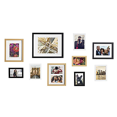 Kate and Laurel MidCentury Gallery Frame Box Set, Gold, Set Of 10 Frames