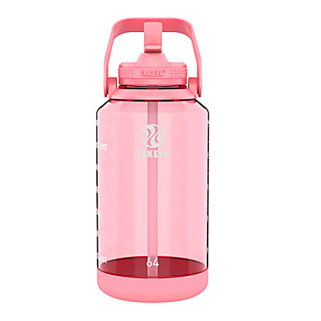 Takeya Motivational Tritan Straw Water Bottle, 64 Oz, Flutter Pink