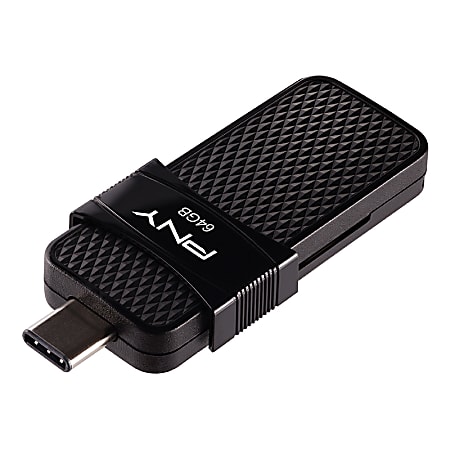 PNY USB Type-C 3.1 Flash Drive, 64GB, Black,