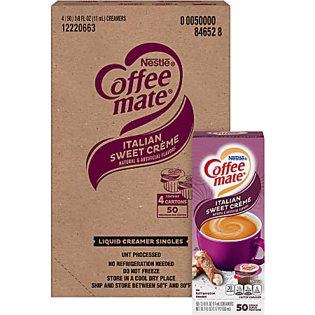 Coffee mate Italian Sweet Creme Liquid Creamer Singles - Italian Sweet Creme Flavor - 0.38 fl oz (11 mL) - 200/Carton - 200 Serving