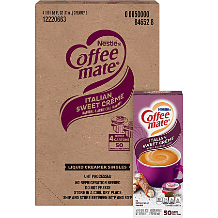 Coffee mate Italian Sweet Creme Flavor Liquid Creamer Singles - Italian Sweet Creme Flavor - 0.38 fl oz (11 mL) - 200/Carton - 200 Serving