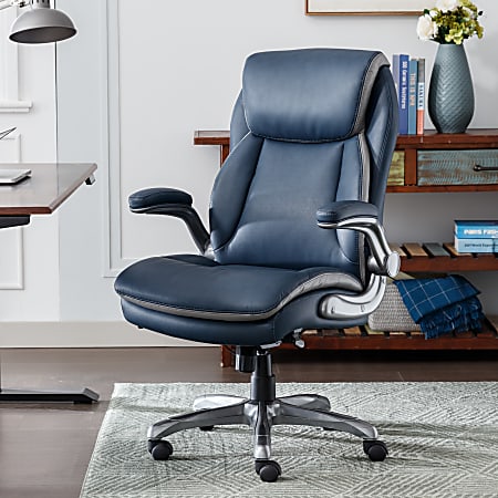 Serta® Smart Layers™ Brinkley Ergonomic Bonded Leather High-Back Executive Chair, Navy/Silver