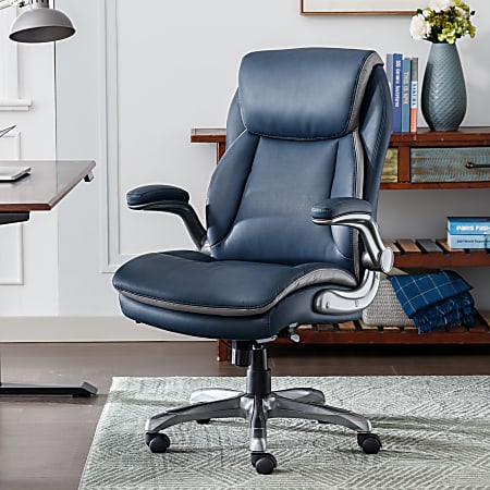 Serta&reg; Smart Layers&trade; Brinkley Ergonomic Bonded Leather High-Back Executive Office Chair, Navy/Silver
