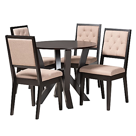 Baxton Studio Kai Modern 5-Piece Dining Set, 29-15/16”H x 35-7/16”W x 35-7/16”D, Sand/Dark Brown