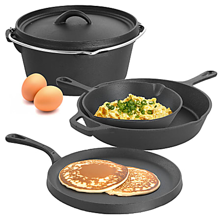 MegaChef Pre-Seasoned Cast Iron 5-Piece Kitchen Cookware Set, Pots and Pans