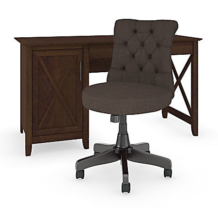 Bush Furniture Key West 54"W Computer Desk With Mid-Back Tufted Office Chair, Bing Cherry, Standard Delivery