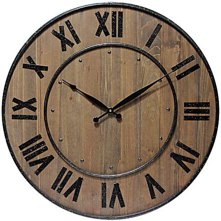Infinity Instruments Wine Barrel 24" Round Wall Clock, Brown