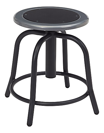 National Public Seating® 18” - 24” Height Adjustable Swivel Stool, Black Steel Seat, Black Frame, Set Of 2