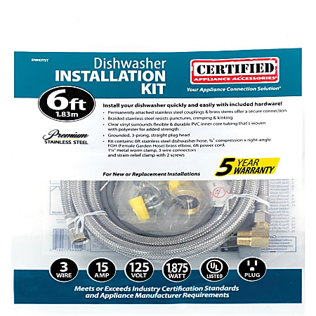 Certified Appliance Accessories Dishwasher Installation Kit with Straight Plug Head - Metal, Stainless Steel, Brass - Yellow, Multi