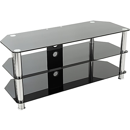 AVF SDC1000CM-A: Classic - Corner Glass TV Stand with Cable Mangement - Up to 50" Screen Support - 231.49 lb Load Capacity - 3 x Shelf(ves) - 19.7" Height x 39.4" Width x 16.5" Depth - Tempered Glass, Stainless Steel - Black, Chrome