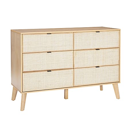 Powell Carling 6-Drawer Cane Bedroom Dresser, 35-3/4”H x 50”W x 18-1/2”D, Natural