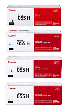 Canon Genuine 055 Complete 4-Color High-Yield Toner Cartridges, Black/Yellow/Cyan/Magenta, Pack Of 4 Cartridges