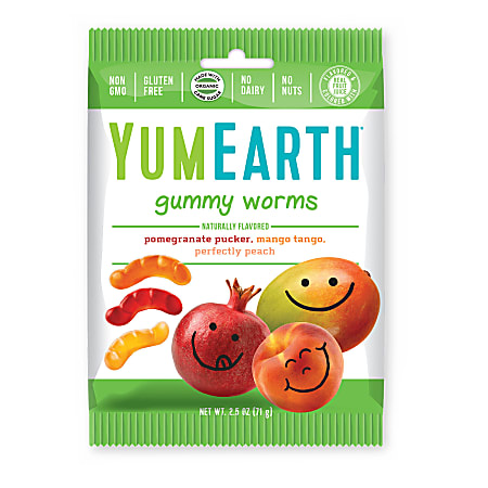 Yummy Earth Gummy Worms, 2.5 Oz, Pack Of 12 Bags