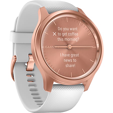 Garmin vÃ&shy;vomove Style GPS Watch - Wrist -Bluetooth - GPS - 120 Hour - Round - Rose Gold Aluminum Case - White Band - Glass Lens, Anodized Aluminum Bezel - Anodized Aluminum Case - Silicone Band