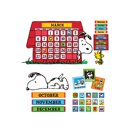 Eureka Peanuts® Calendar Bulletin Board Set, 34" x 24", Multicolor