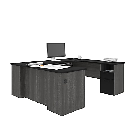 Bestar Norma 71"W U- Or L-Shaped Corner Desk, Black/Bark Gray