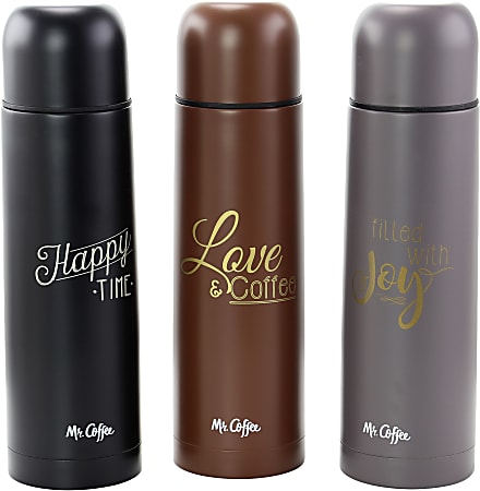 Mr. Coffee Luster Javelin Thermal Travel Bottles 16 Oz BlackBrownGray Set Of 3 Bottles Office Depot