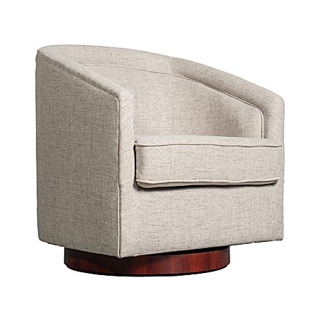 Flash Furniture Dean Club Style Commercial Fabric Barrel Accent Armchair with 360 Degree Swivel Metal Base and Sloped Armrests, Cream