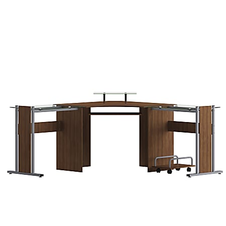 Flash Furniture 96"W Corner Computer Desk With CPU Cart, Teak