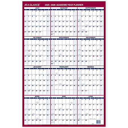 AT-A-GLANCE® Vertical Reversible Erasable Academic and Regular Year 2025-2026 Wall Calendar, Large, 36" x 24"
