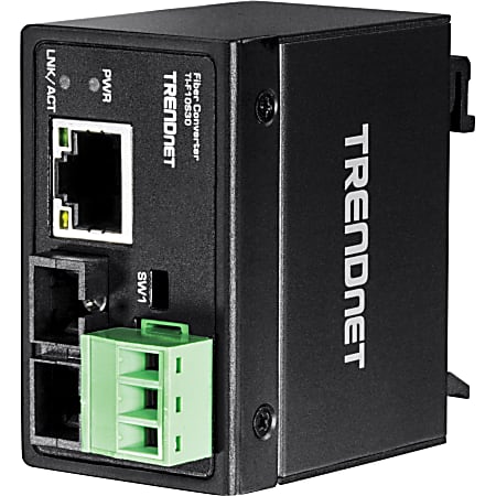 TRENDnet Hardened Industrial 100Base-FX Single-Mode SC Fiber Converter - 1 x Network (RJ-45) - 1 x SC Ports - Single-mode, Multi-mode - Fast Ethernet - 100Base-FX, 10/100Base-T - Rail-mountable, Wall Mountable