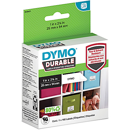 DYMO® LabelWriter Labels, DYM1976411, Permanent Adhesive, 1"W x 2 1/8"L, Thermal Transfer, White, Roll Of 160