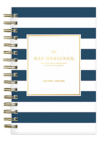 Blue Sky™ Day Designer Daily/Monthly Academic Planner, 5" x 8", 50% Recycled, Navy Stripe, July 2018 to June 2019
