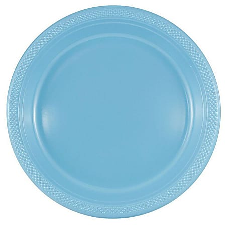 JAM PAPER Round Plastic Party Plates, Large, 10 1/4 inch, Caribbean Light Blue, 20/Pack 