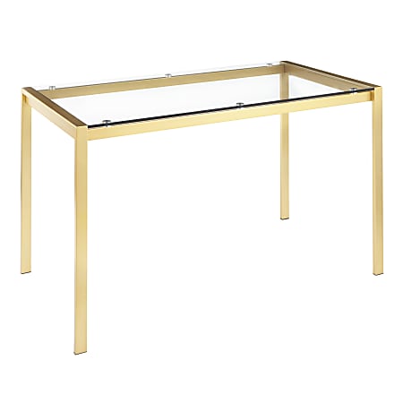 LumiSource Fuji Industrial Dining Table, 29-3/4"H x 50-1/4"W x 27-3/4"D, Gold/Clear