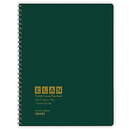 2026-2027 ELAN Publishing Weekly/Monthly Academic Year Teacher Lesson Planner, 8-1/2" x 11", Green, August To June, Total Qty 1