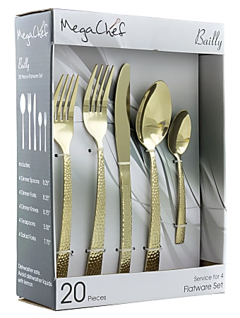 MegaChef Baily 20-Piece Stainless-Steel Flatware Set, Light Gold