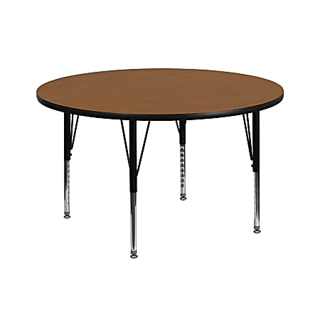 Flash Furniture 42" Round Thermal Laminate Activity Table With Short Height-Adjustable Legs, Oak