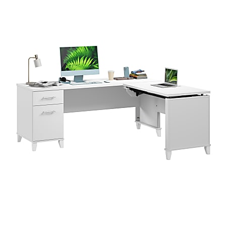 Bush Home Somerset 72W 3 Position Sit to Stand L Shaped Desk, White, Standard Delivery