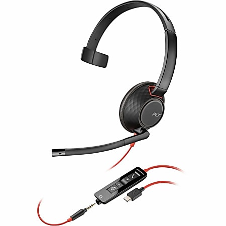 Poly Blackwire C5210 - Blackwire 5200 series - headset - on-ear - wired - 3.5 mm jack, USB-C - black - Certified for Skype for Business, Certified for Microsoft Teams, Avaya Certified, Cisco Jabber Certified