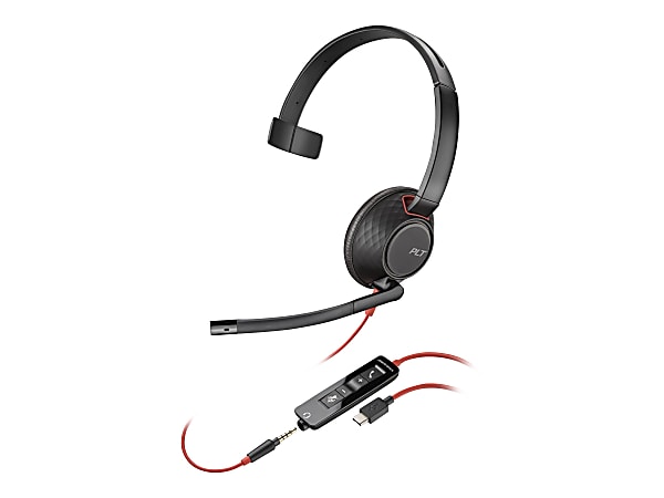 Poly Blackwire C5210 USB-C Headset + Inline Cable (Bulk Qty.50) - Mono - USB Type C, Mini-phone (3.5mm) - Wired - 32 Ohm - 20 Hz - 20 kHz - On-ear - Monaural - Ear-cup - 7.10 ft Cable - Omni-directional Microphone - Noise Canceling - Black