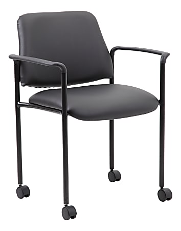 Boss Office Products Caressoft Square Back Stacking Chair with Antimicrobial Protection, Black