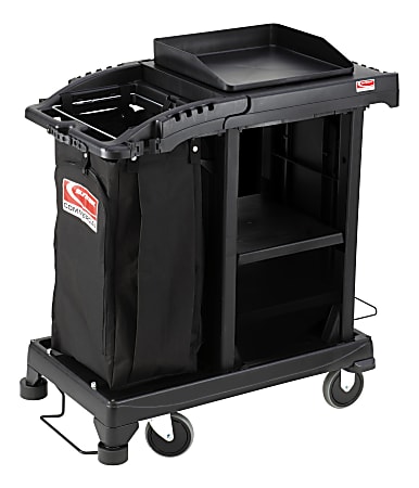 Suncast Commercial® Plastic Cart, Sub-Compact Cleaning, 46-5/8"H x 23-1/4"W x 43-7/16"D, Black