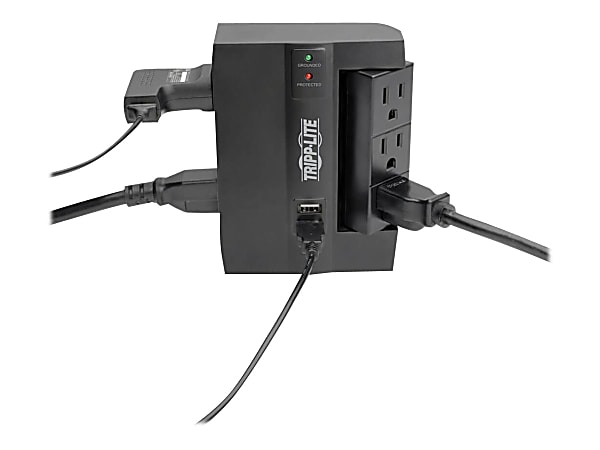 Tripp Lite Surge Protector Power Strip 6-Outlet with 3 Rotatable Outlets - Direct Plug-In, 1200 Joules, 2 USB Ports - Surge protector - 15 A - AC 120 V - output connectors: 6 - black